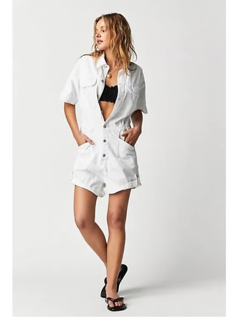 Free People Casual White Short Sleeve Romper